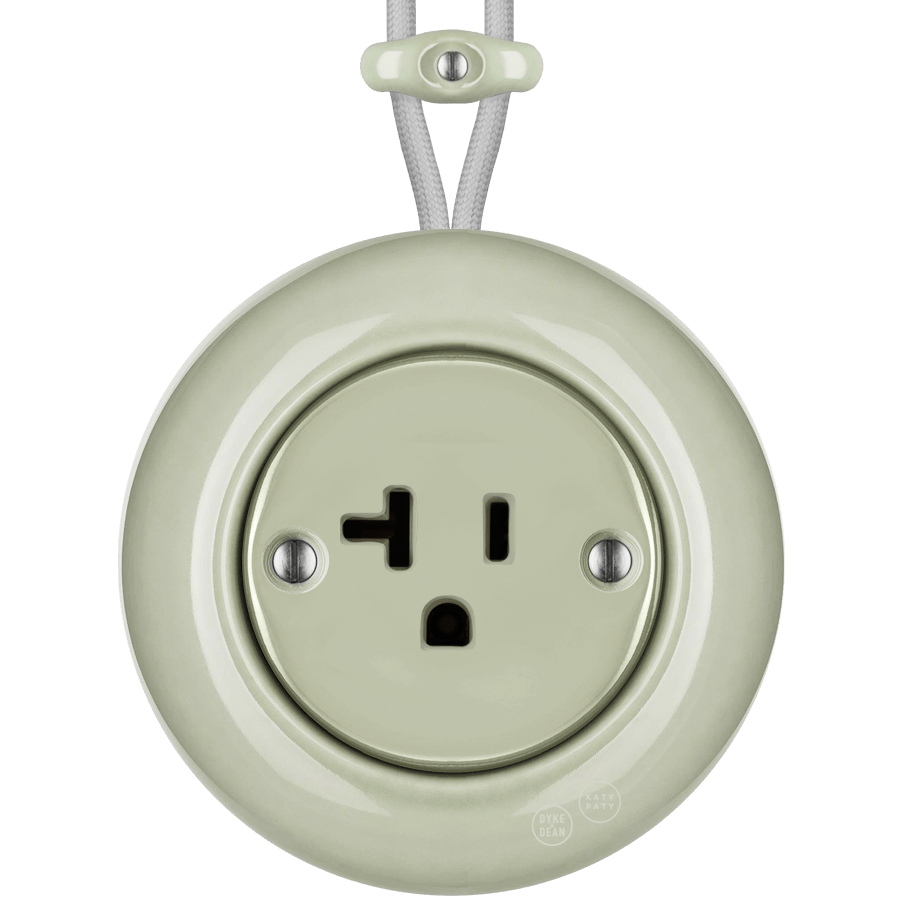 PORCELAIN KATY PATY COLONA ROUND SURFACE MOUNTED USA 20AMP SOCKET GREY GREEN - DYKE & DEAN