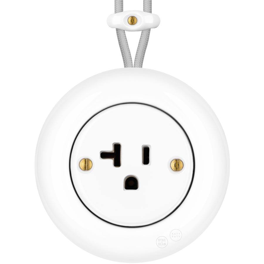 PORCELAIN KATY PATY COLONA ROUND SURFACE MOUNTED USA 20AMP SOCKET WHITE - DYKE & DEAN