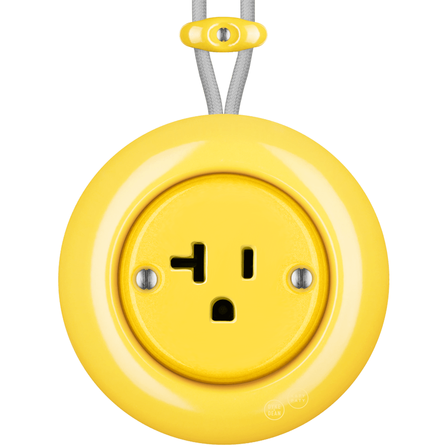 PORCELAIN KATY PATY COLONA ROUND SURFACE MOUNTED USA 20AMP SOCKET YELLOW - DYKE & DEAN