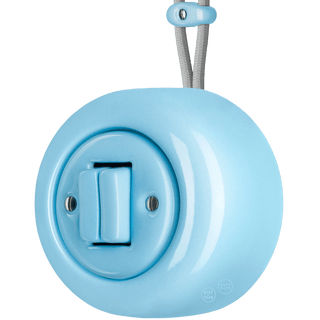 PORCELAIN ROUND SURFACE MOUNTED DOUBLE SLIM BUTTON SWITCH PASTEL BLUE - DYKE & DEAN