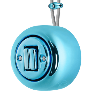 PORCELAIN ROUND SURFACE MOUNTED DOUBLE SLIM BUTTON SWITCH SKY BLUE - DYKE & DEAN