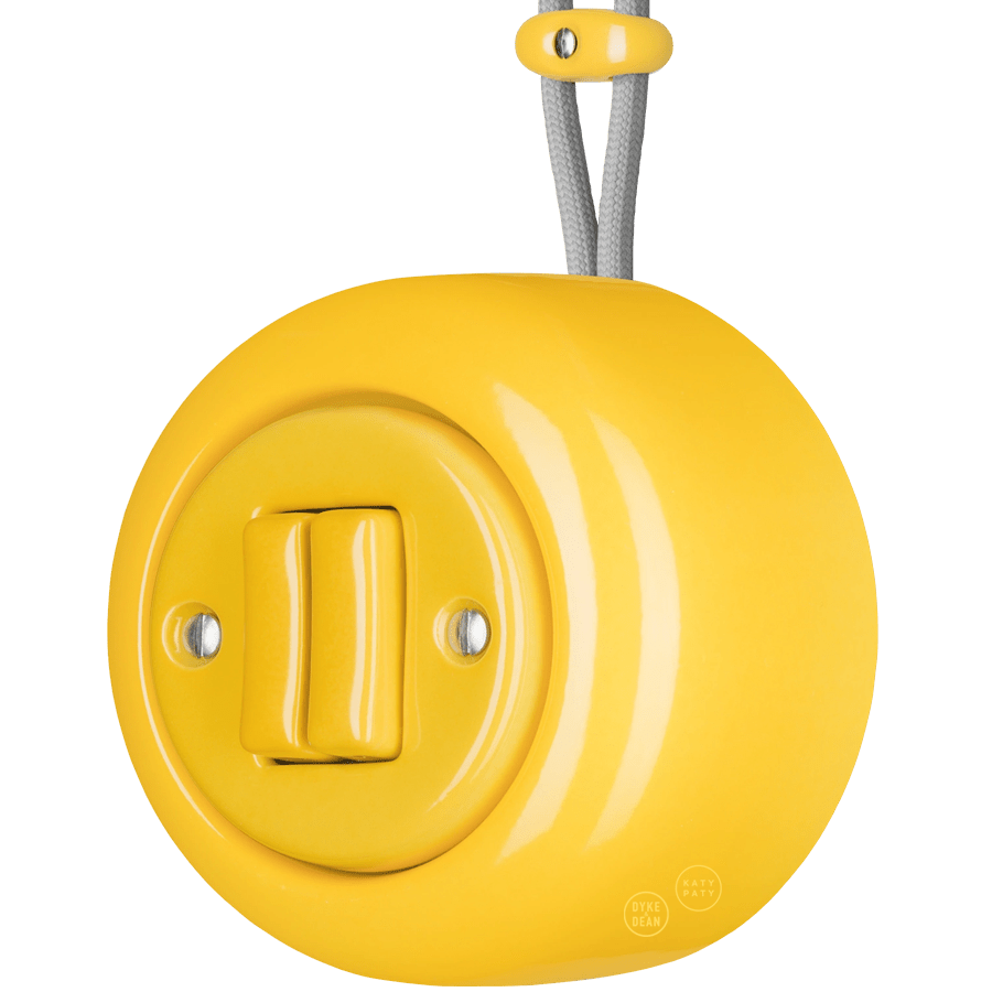 PORCELAIN ROUND SURFACE MOUNTED DOUBLE SLIM BUTTON SWITCH YELLOW - DYKE & DEAN
