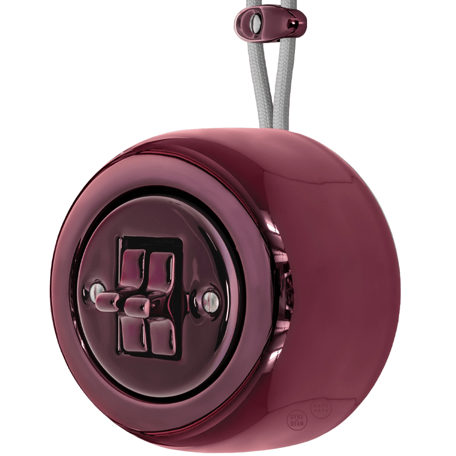 PORCELAIN ROUND SURFACE MOUNTED DOUBLE TOGGLE BUTTON SWITCH PURPLE - DYKE & DEAN