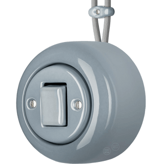 PORCELAIN ROUND SURFACE MOUNTED FAT BUTTON SWITCH ASH GREY - DYKE & DEAN