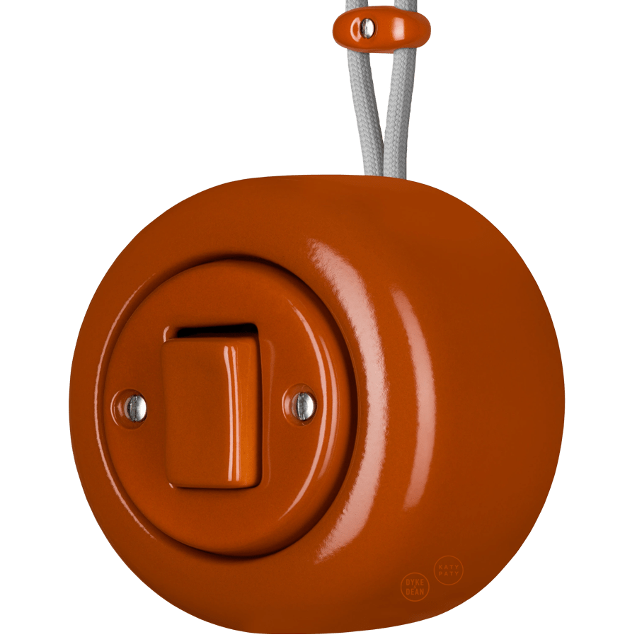 PORCELAIN ROUND SURFACE MOUNTED FAT BUTTON SWITCH BRICK RED - DYKE & DEAN
