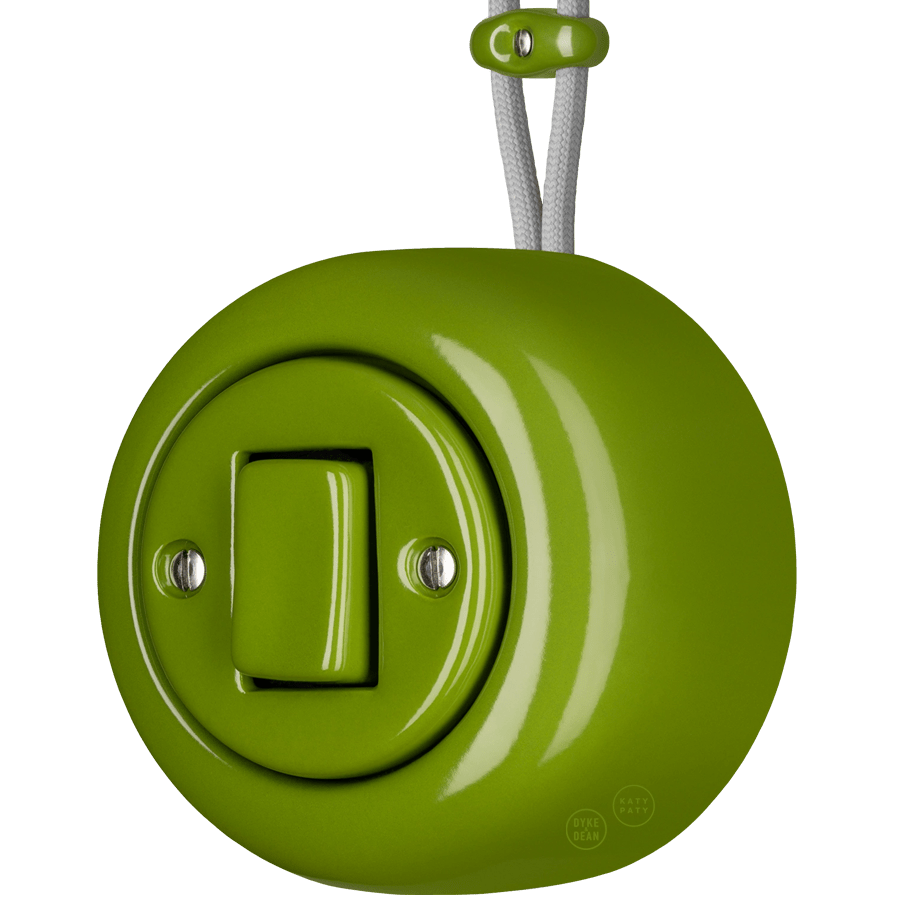 PORCELAIN ROUND SURFACE MOUNTED FAT BUTTON SWITCH GREEN - DYKE & DEAN