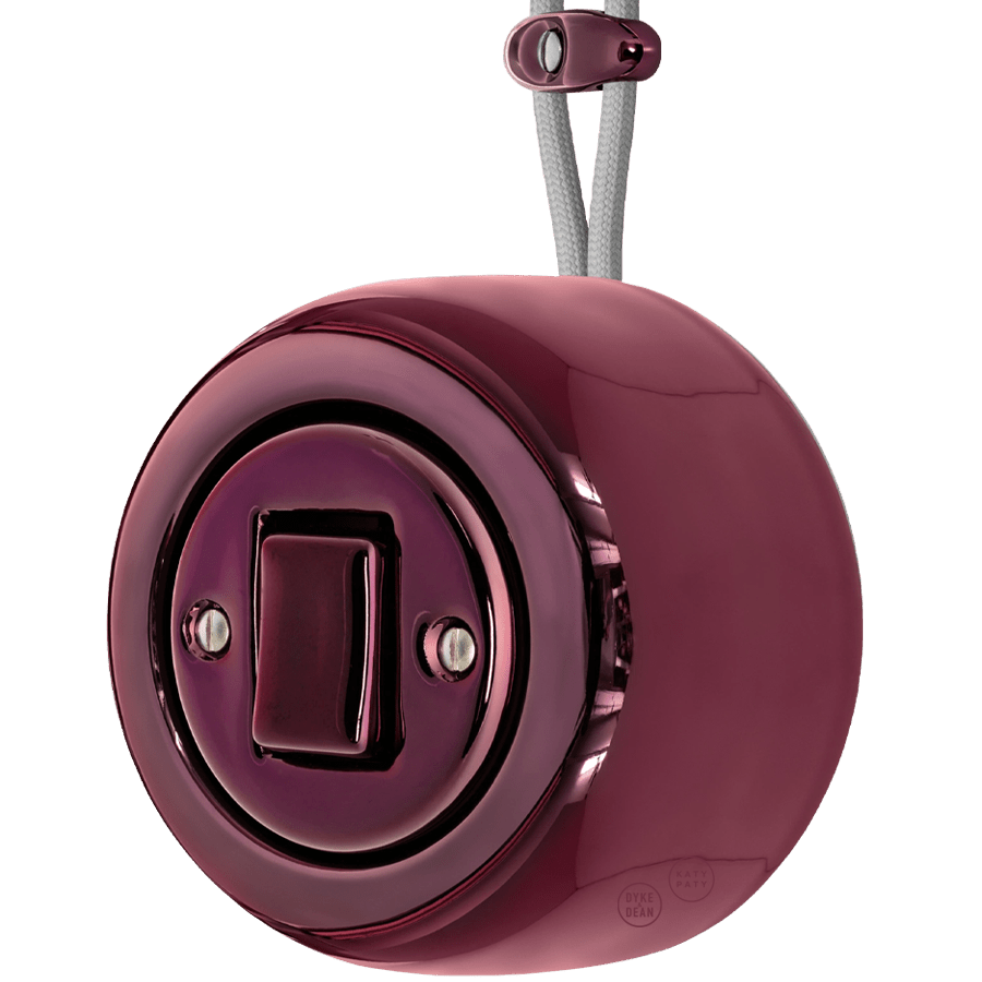 PORCELAIN ROUND SURFACE MOUNTED FAT BUTTON SWITCH PURPLE - DYKE & DEAN