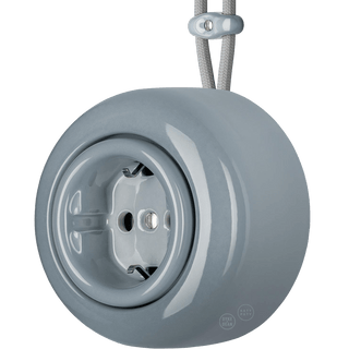 PORCELAIN ROUND SURFACE MOUNTED SCHUKO SOCKET ASH GREY - DYKE & DEAN