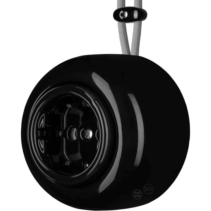 PORCELAIN ROUND SURFACE MOUNTED SCHUKO SOCKET BLACK - DYKE & DEAN
