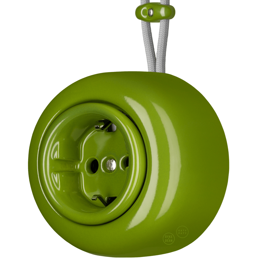 PORCELAIN ROUND SURFACE MOUNTED SCHUKO SOCKET GREEN - DYKE & DEAN