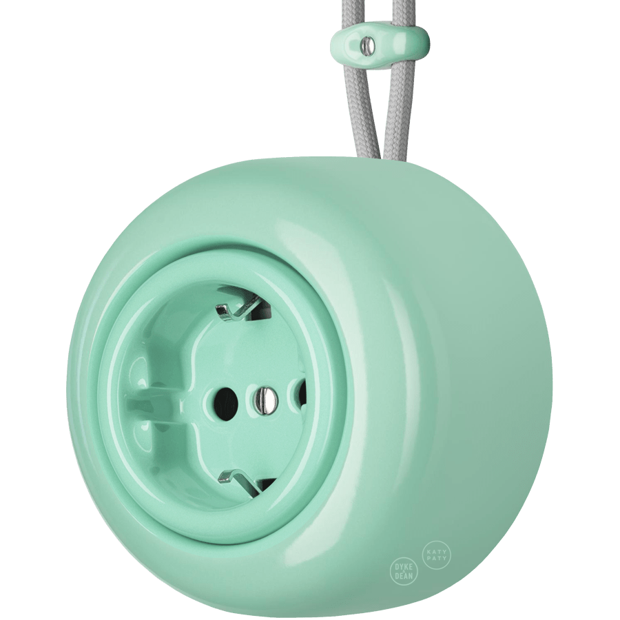 PORCELAIN ROUND SURFACE MOUNTED SCHUKO SOCKET MINT GREEN - DYKE & DEAN