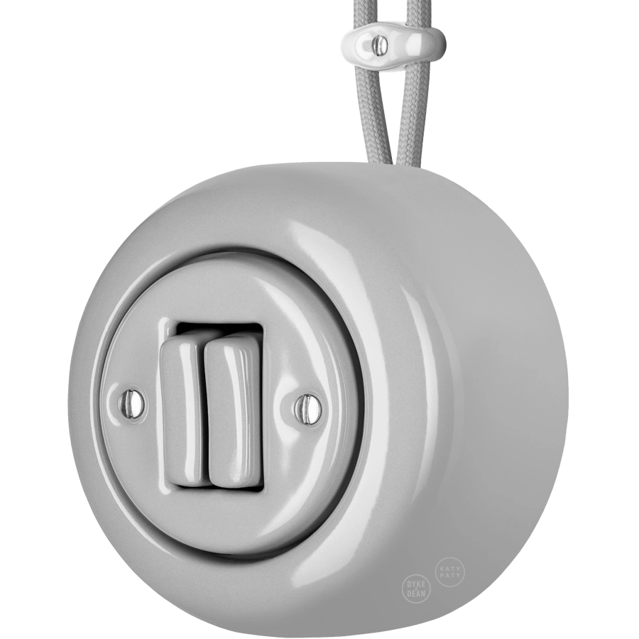 PORCELAIN ROUND SURFACE MOUNTED SLIM BUTTON SWITCH GREY - DYKE & DEAN