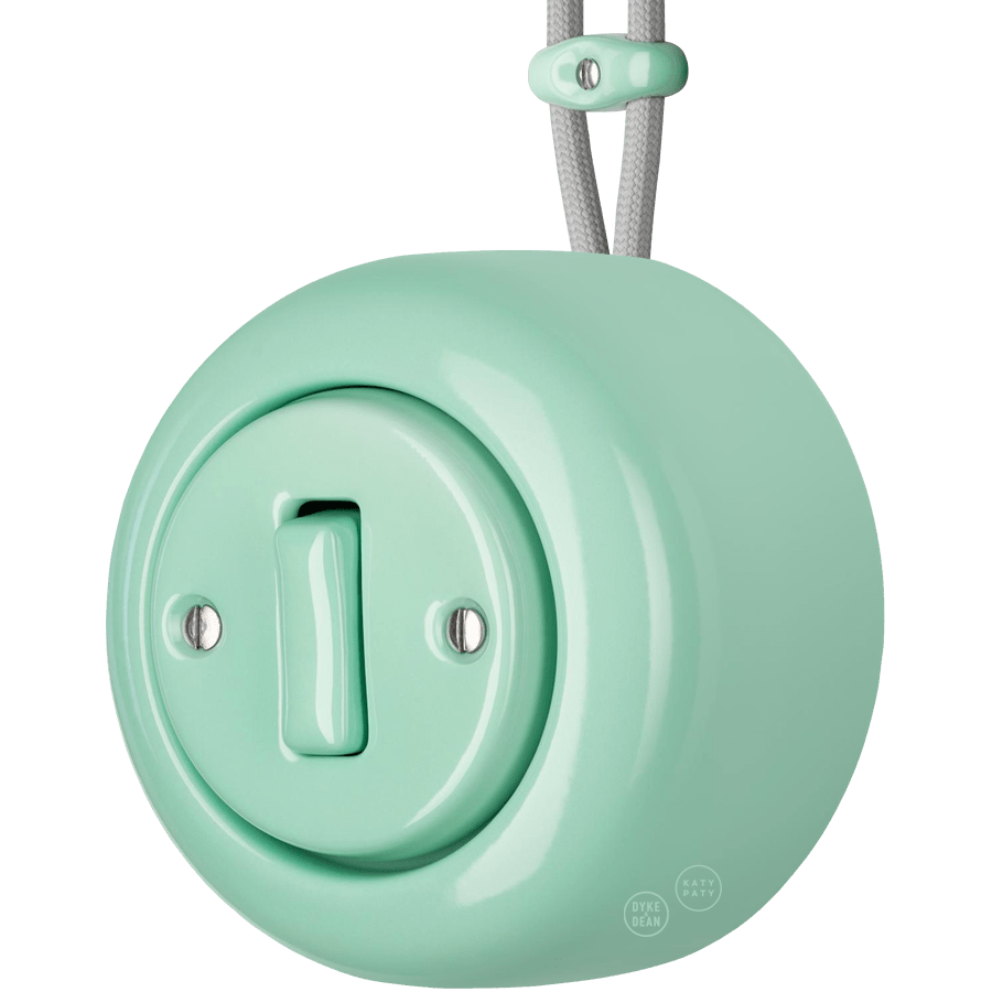 PORCELAIN ROUND SURFACE MOUNTED SLIM BUTTON SWITCH MINT - DYKE & DEAN