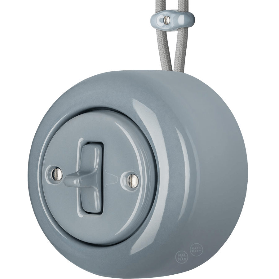 PORCELAIN ROUND SURFACE MOUNTED TOGGLE BUTTON SWITCH ASH GREY - DYKE & DEAN