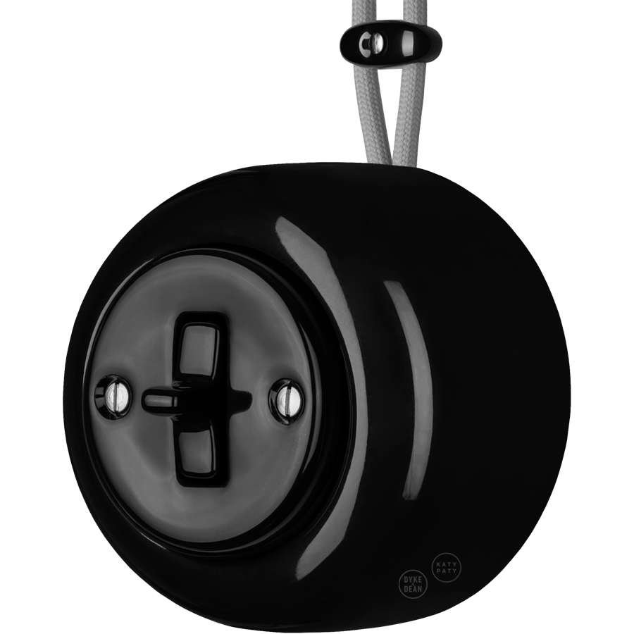PORCELAIN ROUND SURFACE MOUNTED TOGGLE BUTTON SWITCH BLACK - DYKE & DEAN