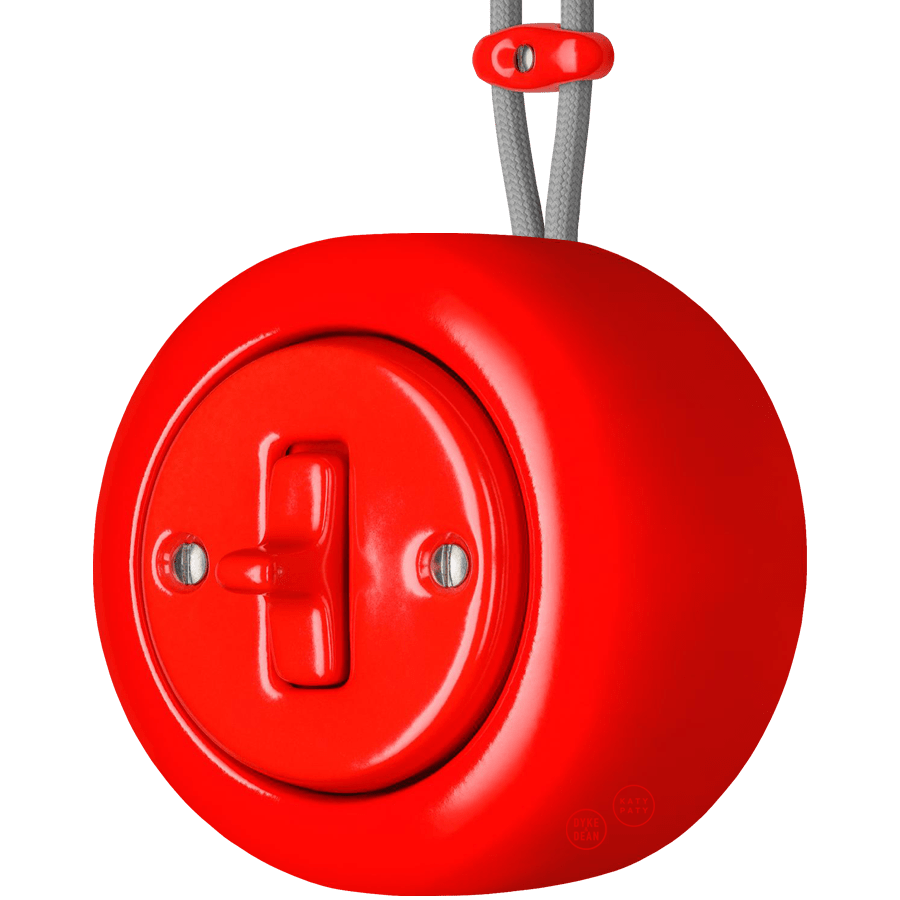 PORCELAIN ROUND SURFACE MOUNTED TOGGLE BUTTON SWITCH RED - DYKE & DEAN