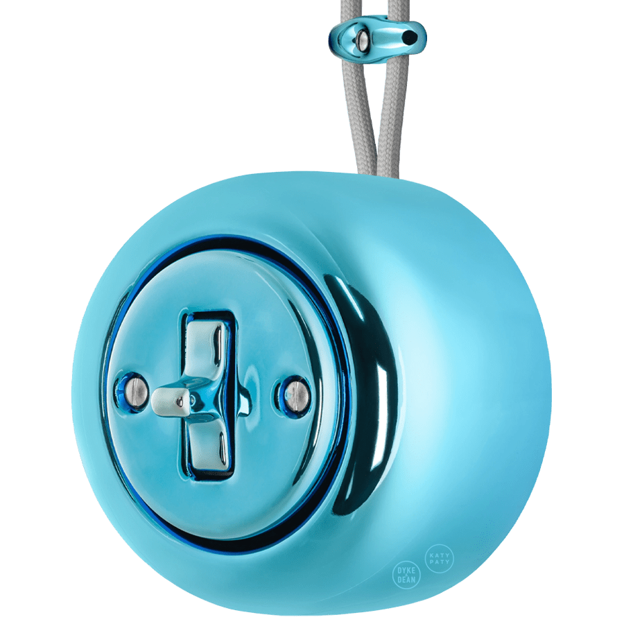 PORCELAIN ROUND SURFACE MOUNTED TOGGLE BUTTON SWITCH SKY BLUE - DYKE & DEAN