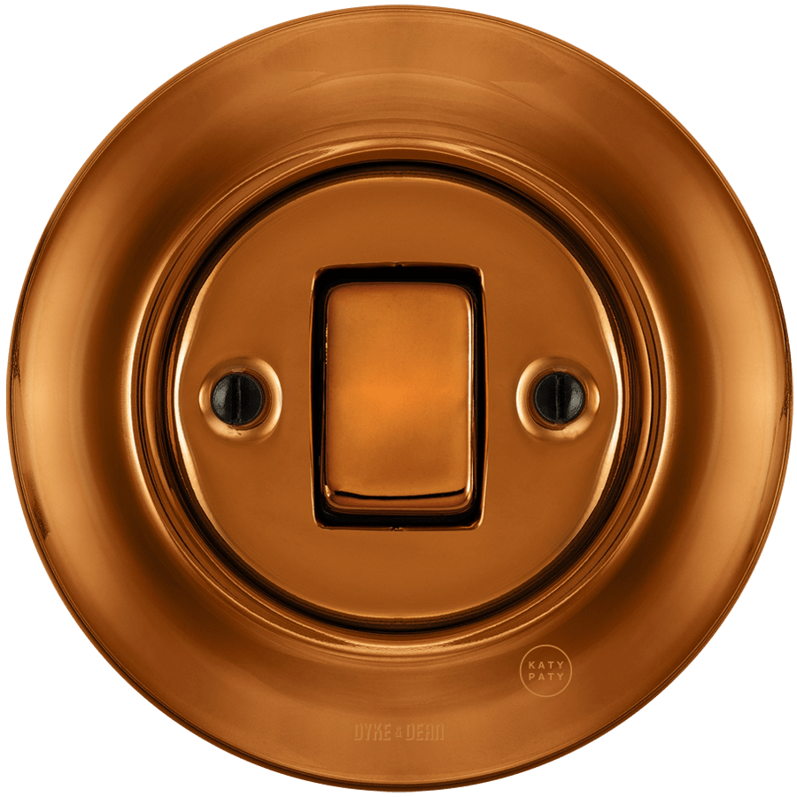 PORCELAIN WALL LIGHT SWITCH BRONZE FAT BUTTON - DYKE & DEAN