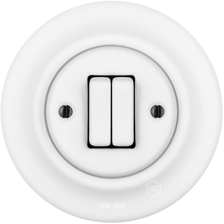 PORCELAIN WALL LIGHT SWITCH DOUBLE SLIM MATT WHITE - DYKE & DEAN