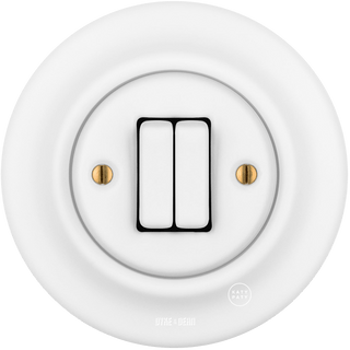 PORCELAIN WALL LIGHT SWITCH DOUBLE SLIM MATT WHITE - DYKE & DEAN
