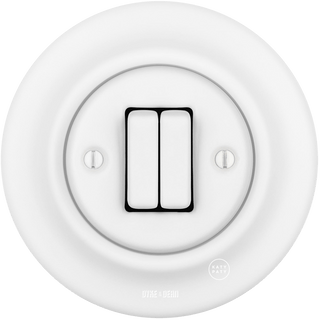 PORCELAIN WALL LIGHT SWITCH DOUBLE SLIM MATT WHITE - DYKE & DEAN