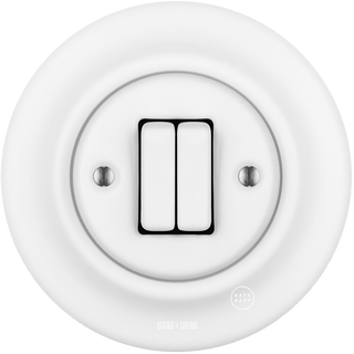 PORCELAIN WALL LIGHT SWITCH DOUBLE SLIM MATT WHITE - DYKE & DEAN