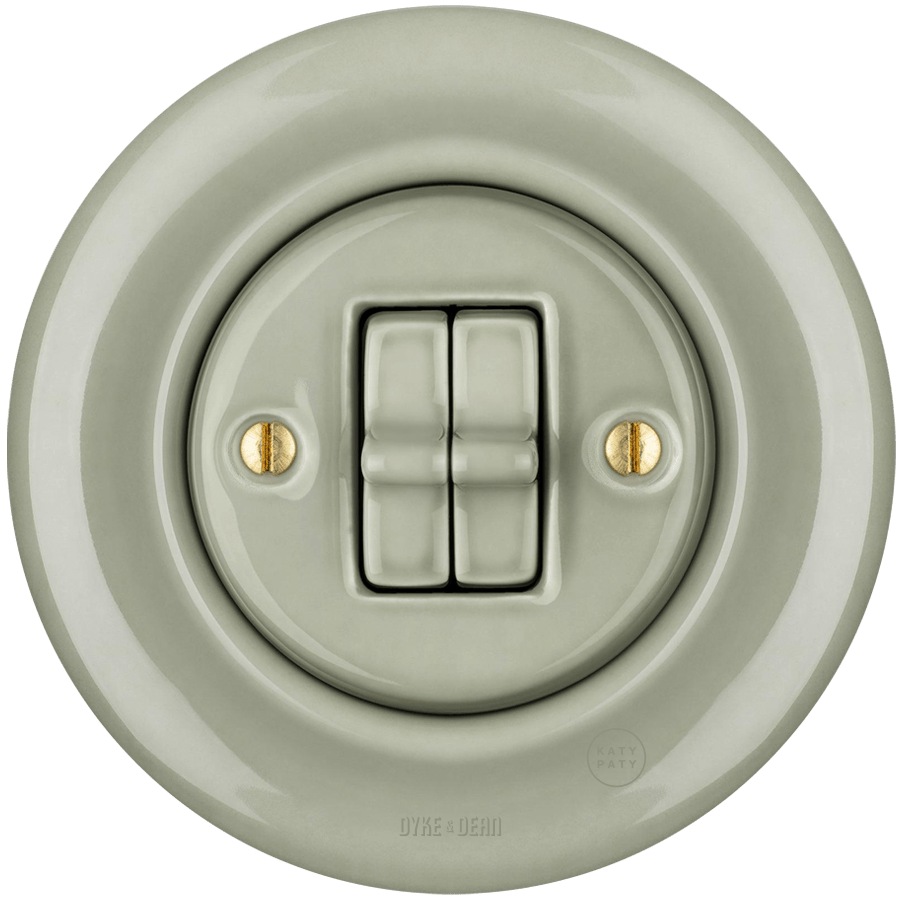 PORCELAIN WALL LIGHT SWITCH GREY GREEN 2 TOGGLE - DYKE & DEAN