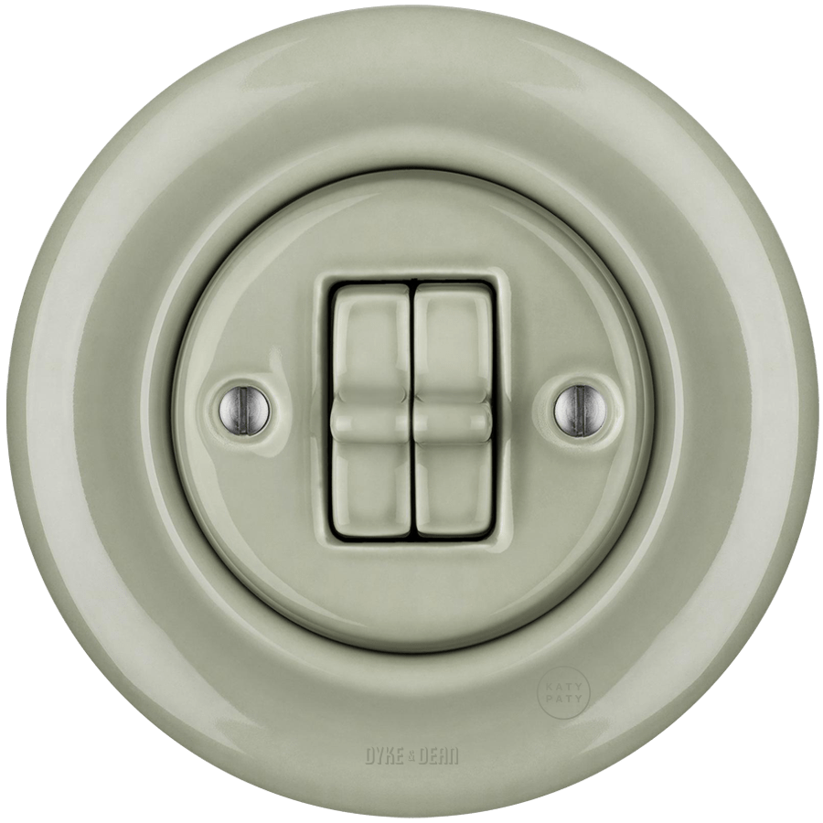 PORCELAIN WALL LIGHT SWITCH GREY GREEN 2 TOGGLE - DYKE & DEAN