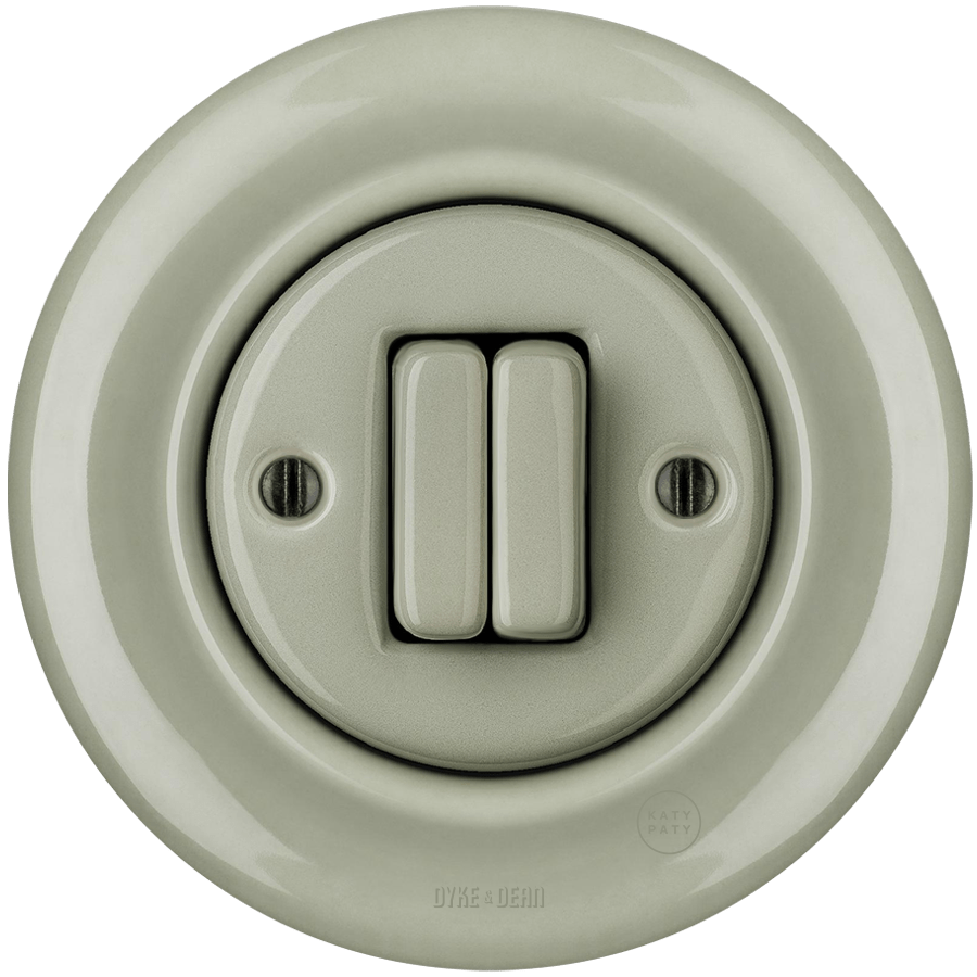 PORCELAIN WALL LIGHT SWITCH GREY GREEN DOUBLE - DYKE & DEAN