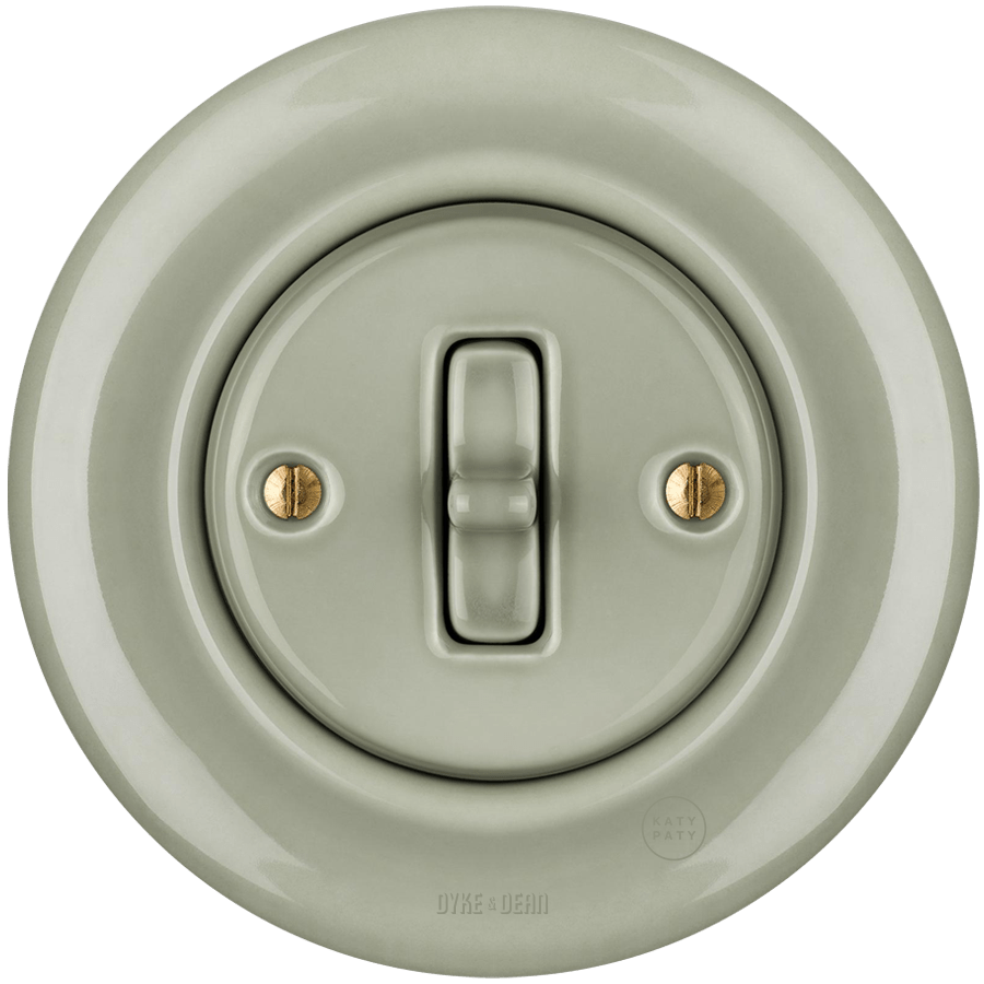 PORCELAIN WALL LIGHT SWITCH GREY GREEN TOGGLE - DYKE & DEAN