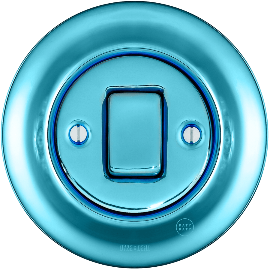 PORCELAIN WALL LIGHT SWITCH SKY BLUE FAT BUTTON - DYKE & DEAN