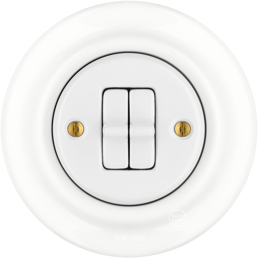 PORCELAIN WALL LIGHT SWITCH WHITE 2 TOGGLE - DYKE & DEAN