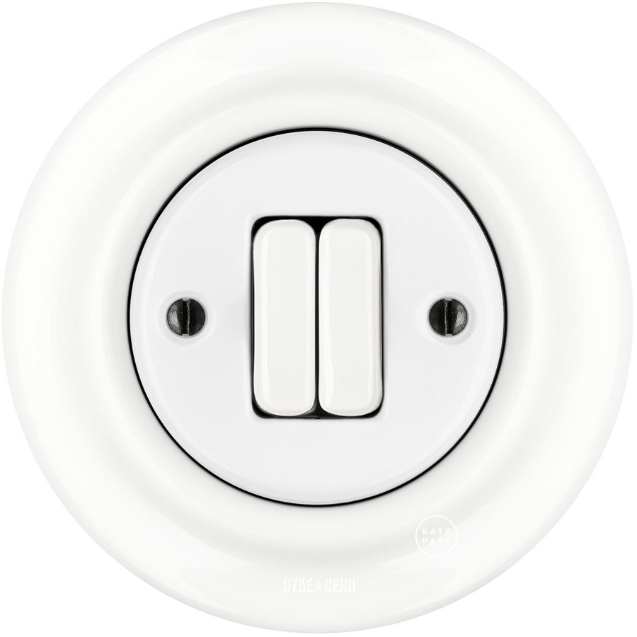 PORCELAIN WALL LIGHT SWITCH WHITE DOUBLE - DYKE & DEAN