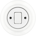 PORCELAIN WALL LIGHT SWITCH WHITE FAT BUTTON - DYKE & DEAN