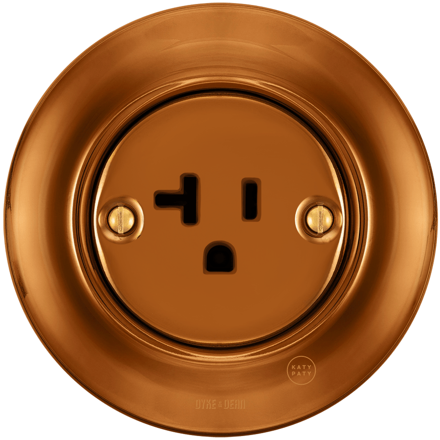 PORCELAIN WALL SOCKET BRONZE USA 20 AMP - DYKE & DEAN