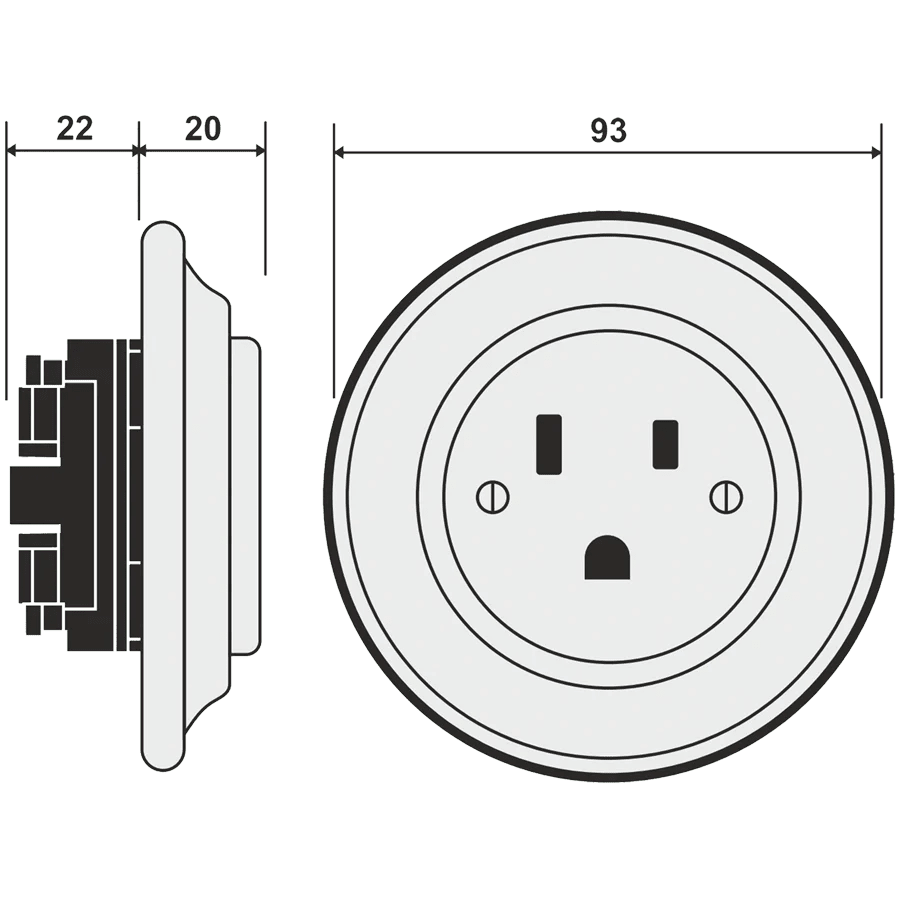 PORCELAIN WALL SOCKET CARROT USA 15 AMP - DYKE & DEAN