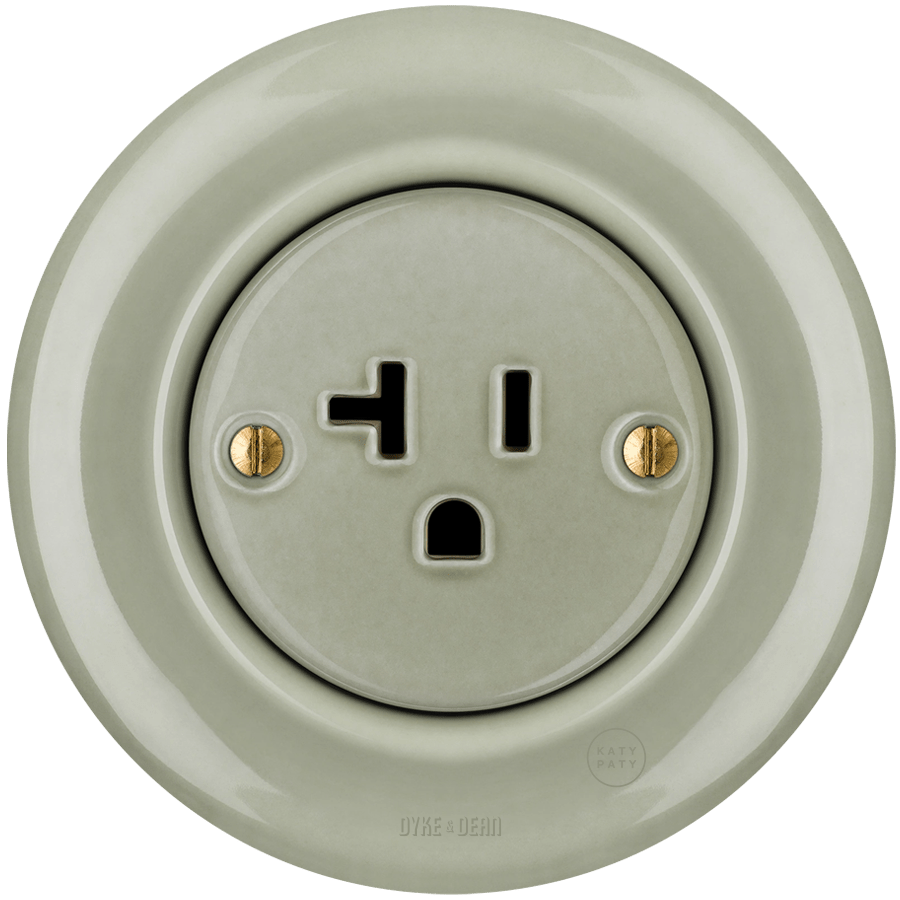 PORCELAIN WALL SOCKET GREY GREEN USA 20 AMP - DYKE & DEAN