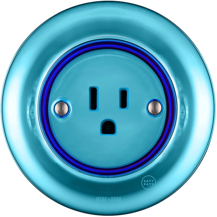 PORCELAIN WALL SOCKET SKY BLUE USA 15 AMP - DYKE & DEAN