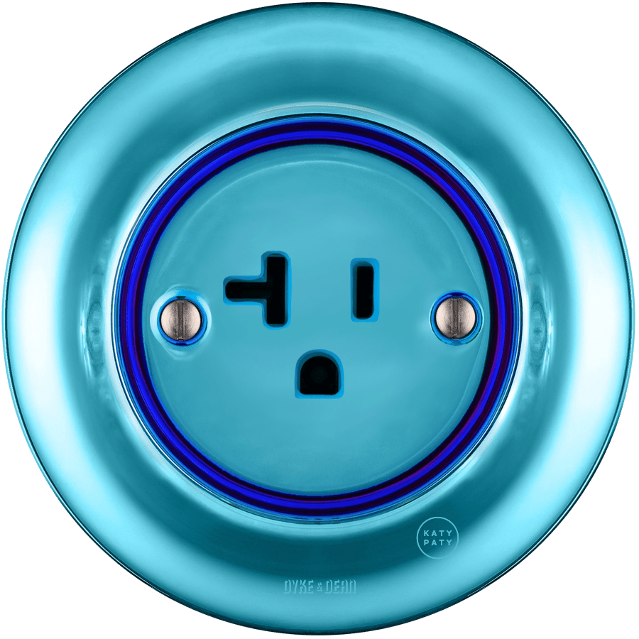 PORCELAIN WALL SOCKET SKY BLUE USA 20 AMP - DYKE & DEAN