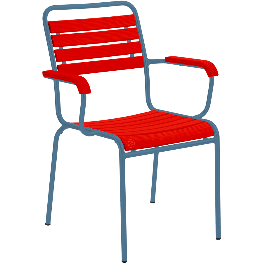 SLATTED REDWOOD STACKING CHAIR COLOUR WITH ARMS