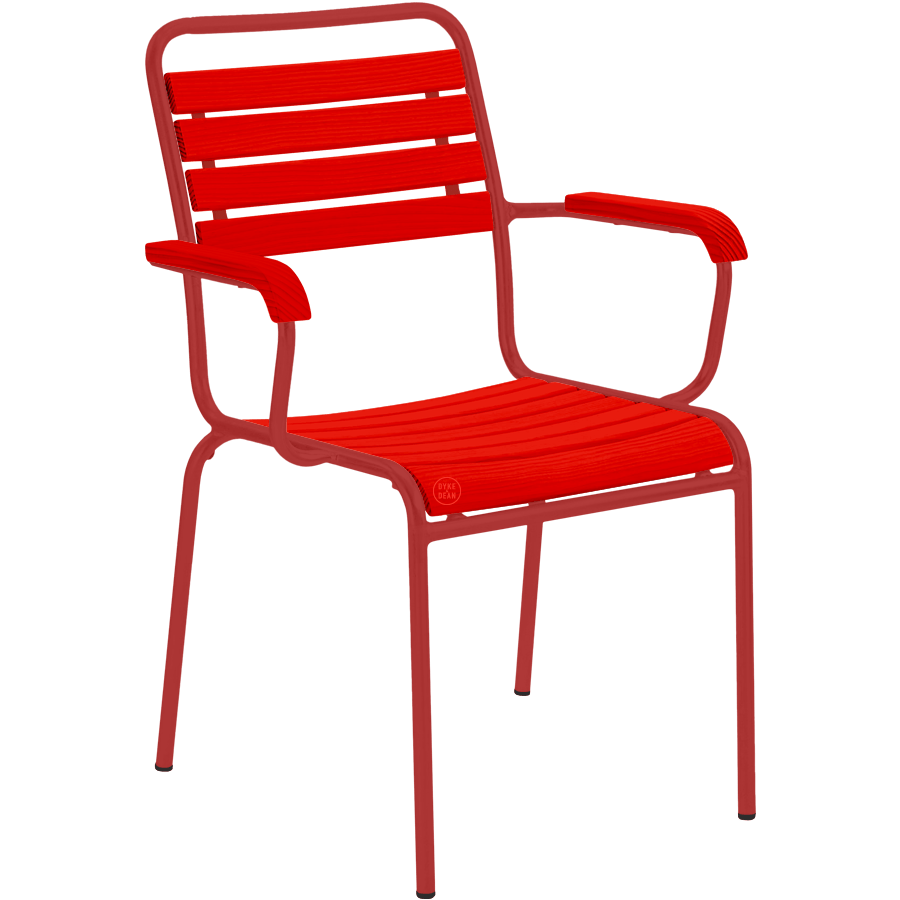SLATTED REDWOOD STACKING CHAIR COLOUR WITH ARMS