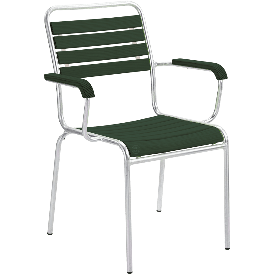 SLATTED WOOD COLOUR STACKING CHAIR GALVANISED WITH ARMS