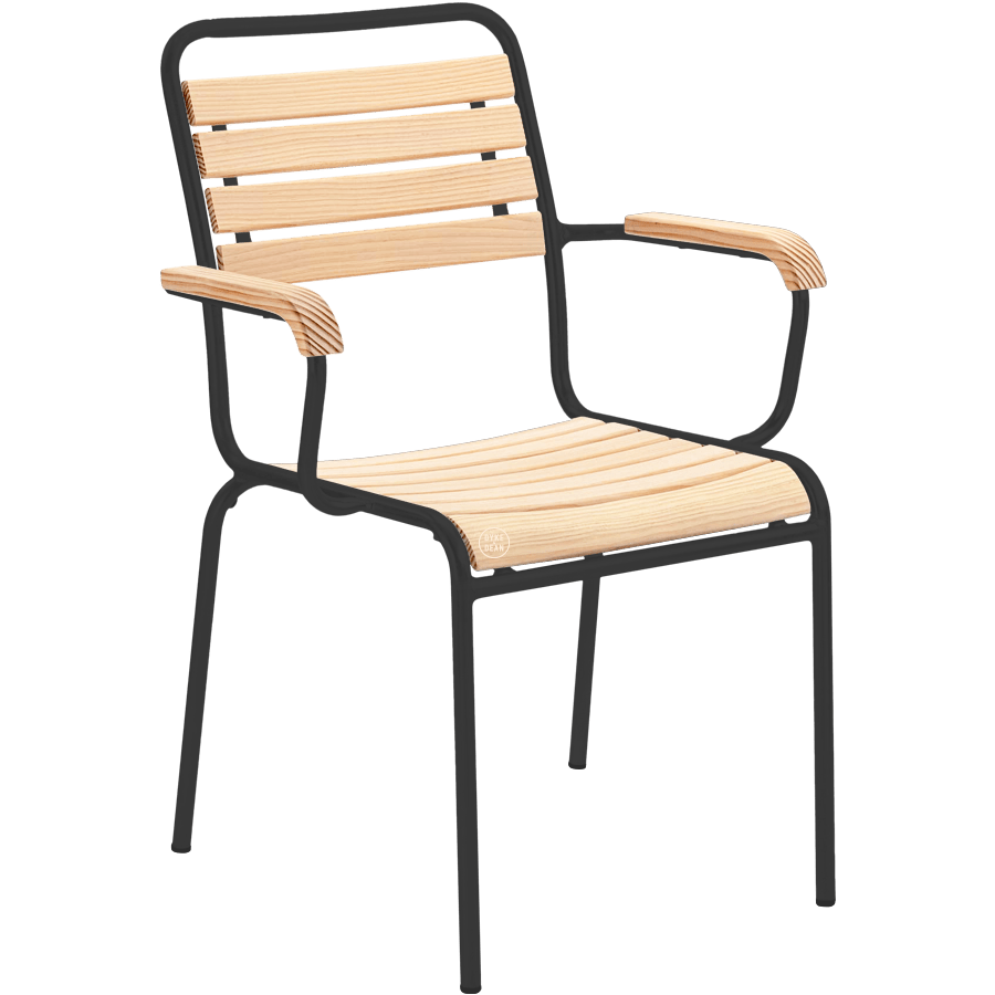 SLATTED WOOD STACKING CHAIR COLOUR WITH ARMS