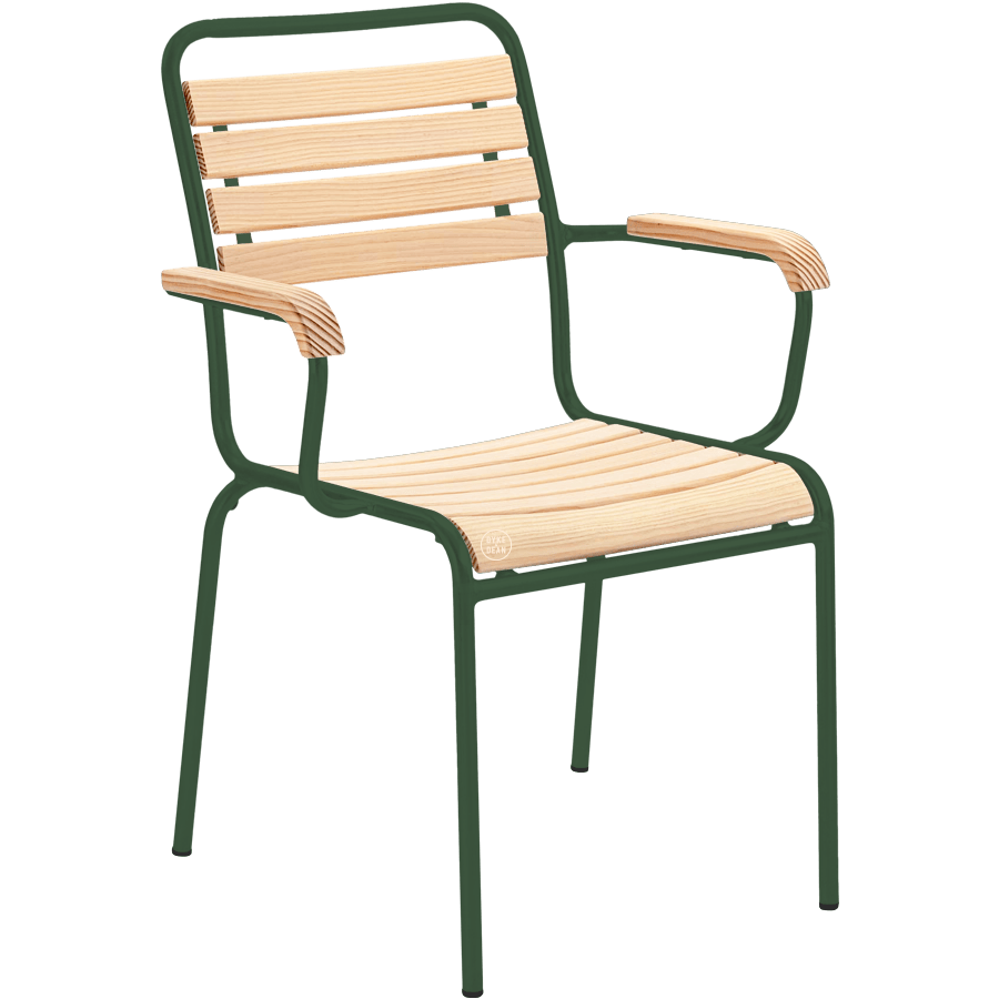 SLATTED WOOD STACKING CHAIR COLOUR WITH ARMS