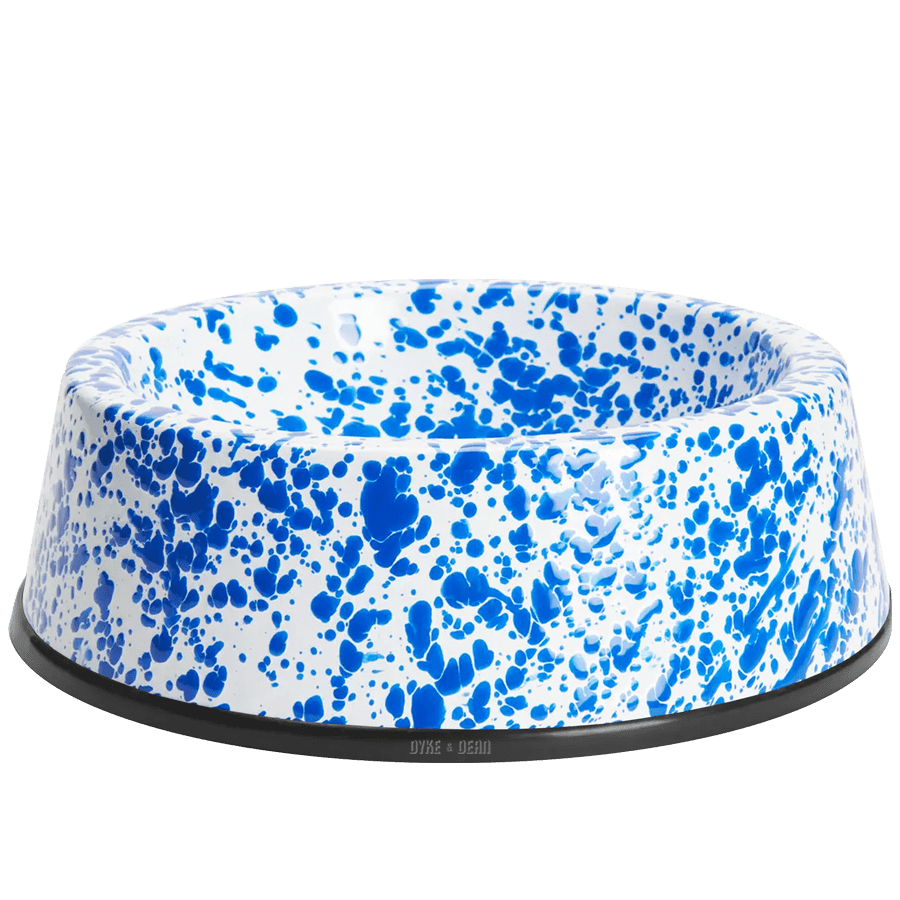 SPLATTERWARE ENAMEL DOG BOWL BLUE & WHITE - DYKE & DEAN