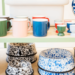 SPLATTERWARE ENAMEL DOG BOWL BLUE & WHITE - DYKE & DEAN