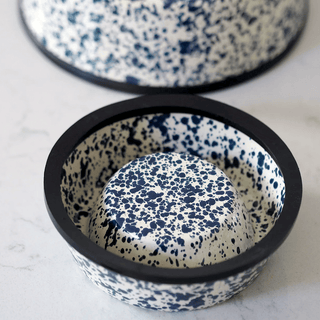 SPLATTERWARE ENAMEL DOG BOWL BLUE & WHITE - DYKE & DEAN