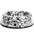 SPLATTERWARE SMALL ENAMEL DOG BOWL BLACK & WHITE - DYKE & DEAN