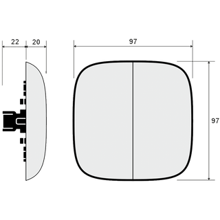 SQUARE PORCELAIN WALL DOUBLE ROCKER LIGHT SWITCH WHITE - DYKE & DEAN