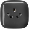 Dark Grey square porcelain UK 3-pin wall socket by Katy Paty